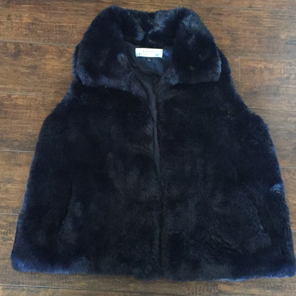 NWT Tahari ASL Navy Blue Faux-Fur Vest - L